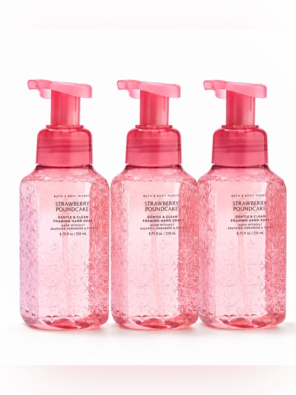 NWT BEST SELLER Bath & Body Works Strawberry Poundcake Foaming Soap Set of 3